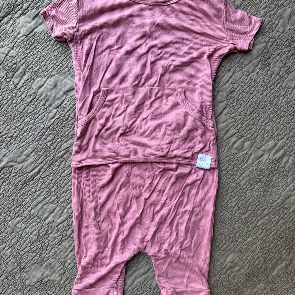 Mauve Ribbed Short Sleeve Jumpsuit with Kangaroo Pocket by Ready Set Romper